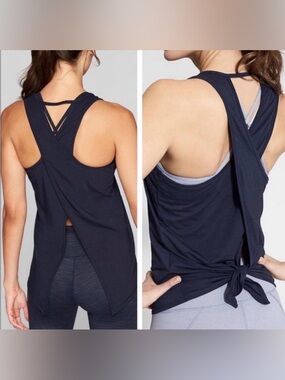Athleta Essence Tie Back Tank Top Navy Blue XS